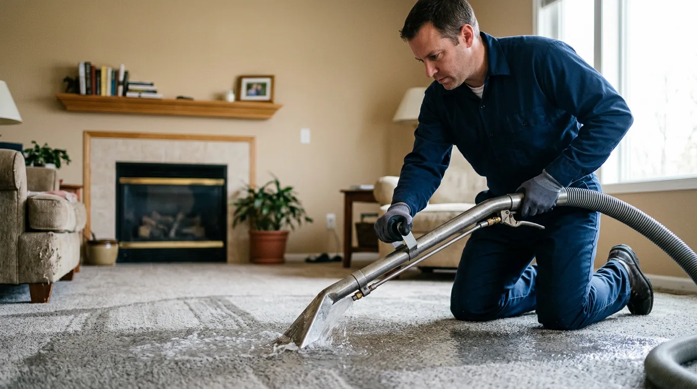 Water damage restoration technician working near Bohemia, NY